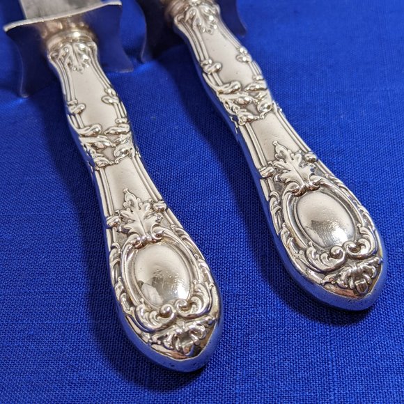 Antique British meat carving knife and fork set with sterling silver handles - Picture 4 of 8
